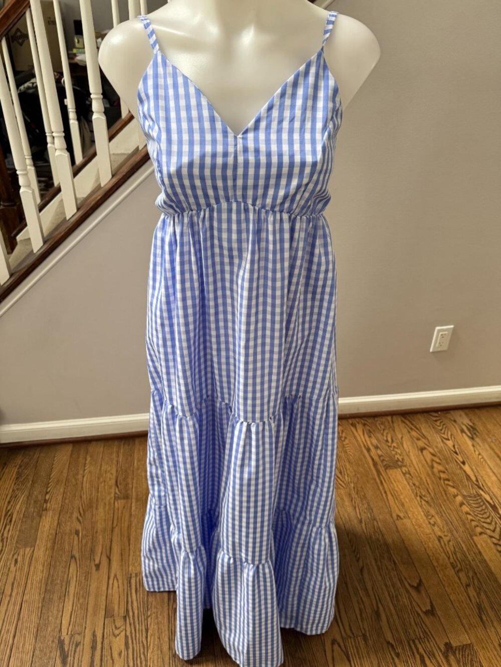 BOGNAR BLU Gingham Plaid Print Smocked Sleeveless Maxi Dress Size XS